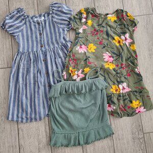 Old Navy Girls 3-Piece Bundle Floral Dress, Striped Button Dress & Ruffle Top 5T